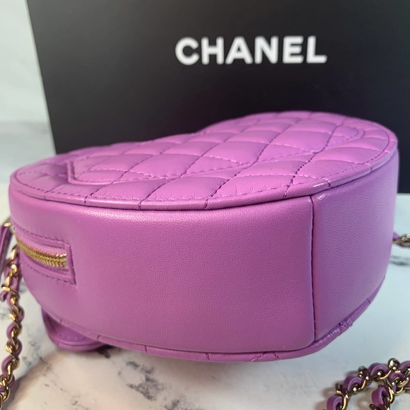 Chanel Purple Heart Bag large 22S CC Lambskin Leather Crossbody Authentic NEW - Picture 6 of 15